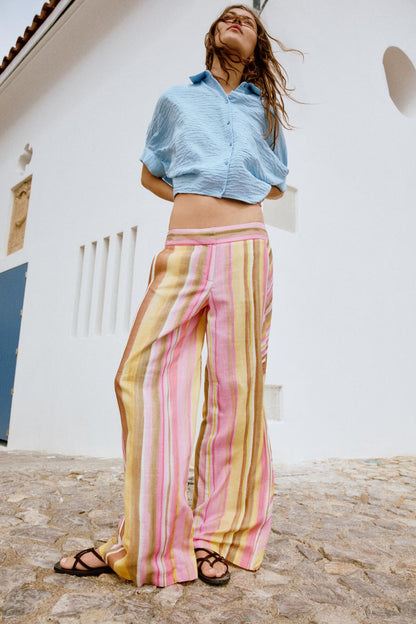 STRIPED WIDE LEG PANTS